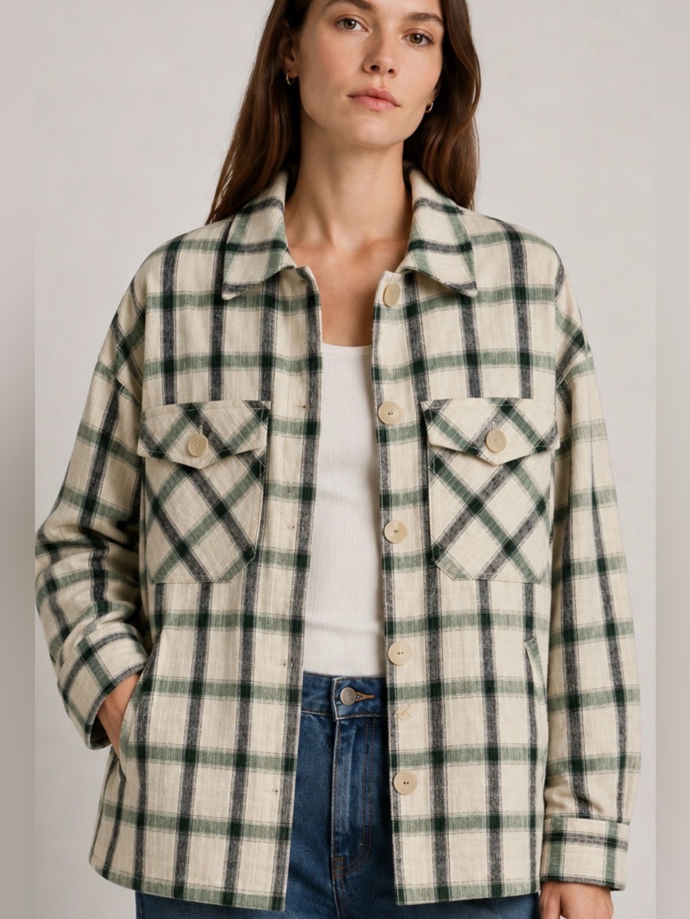 ZARA Oversized Plaid Shacket Cotton Overshirt Jacket